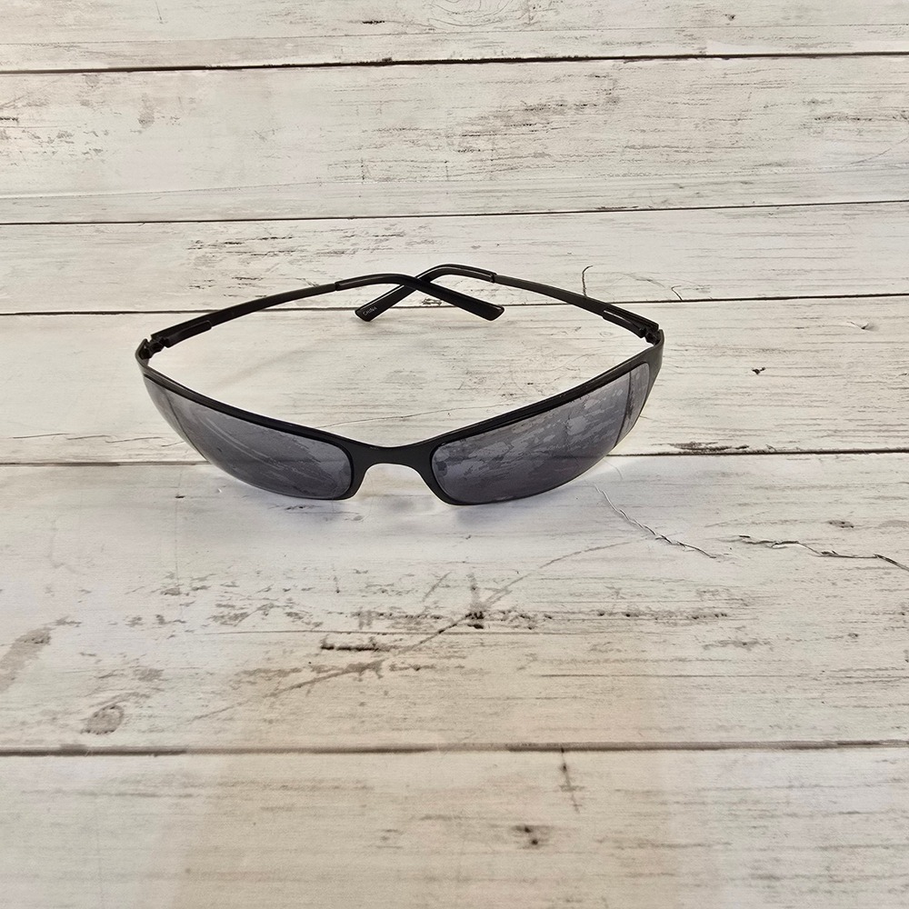 Black Metal Wrap Around‎ Sport Sunglasses Dark Tint Lenses Rectangular Frame
